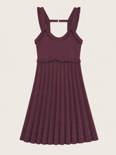 Sandro Burgundy Knit Fit & Flare Strap Open Back Dress | FR 38 | UK 10