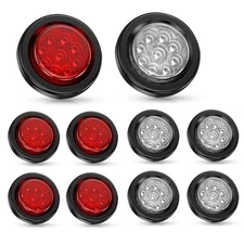 10PCS 2" White+Red Round LED Truck Trailer Clearance Side Light Marker Lamp USA