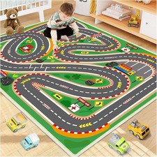 Kids Rug Race Track Play mat Playroom Car Rugs for 2.6x3.9ft, Race-green