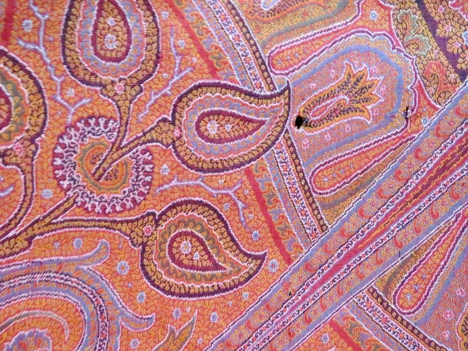 Antiguo chal de piano victoriano persa tejido lana cachemira enorme 66x130" tiro boho Foto 3 de 4