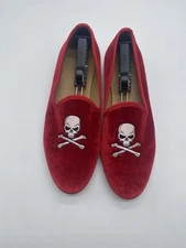 Del Toro MEN'S RED VELVET SLIPPER II WITH SKULL Moccasin Men's Size 11