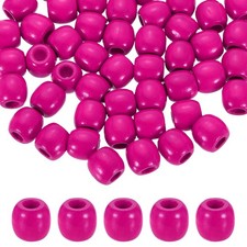 200Pcs Wooden Loose Beads, Colored Round Pony Wood Beads for Crafts, Rose Red
