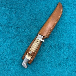 Ontario 675 Fixed Blade Hunting Knife Stag Handle Made in USA w/ Leather Sheath
