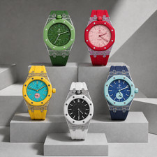 Stainless Steel Diamond Case Silicone Strap for AP x Swatch Royal Pop 40mm