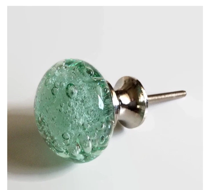 Juego de 10 perillas de gabinete verde menta turquesa burbuja vidrio y níquel cepillado Foto 2 de 4