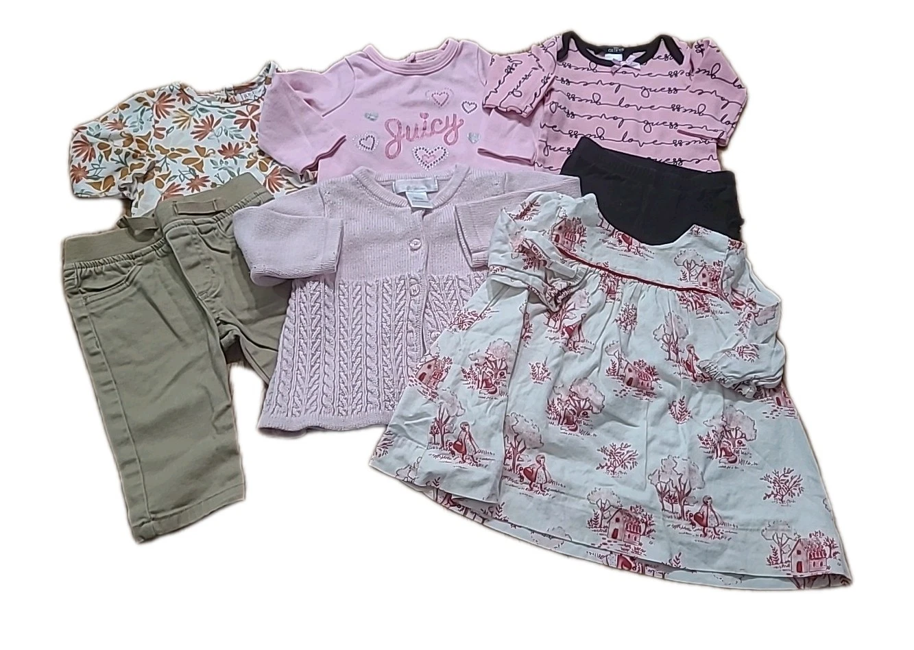 7 PC Baby Girls 3-6 Months Clothes Lot GUESS Juicy Gap Fall Autumn Pink 🍂