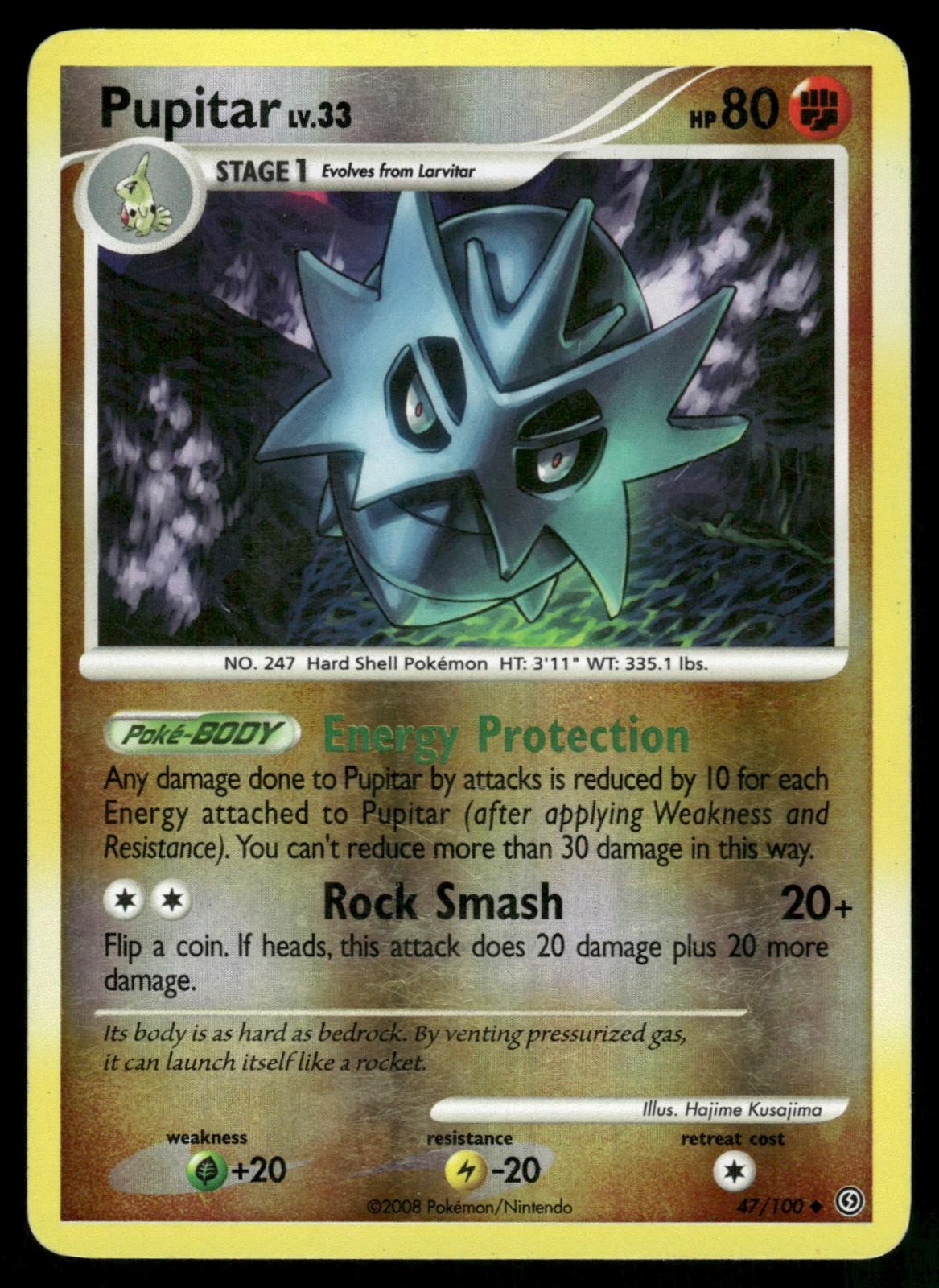Pupitar 47/100 Uncommon Stormfront Pokemon Reverse Holo Lightly Played