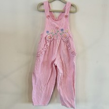 VTG 90s Toddler Girl 4T Pink Corduroy Bib Overalls Floral Embroidered Parachute