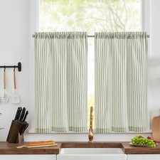 Stripe Panel Curtains Modern Kitchen Green Bistro Curtain Set of 2 65Wx60Hcm L...