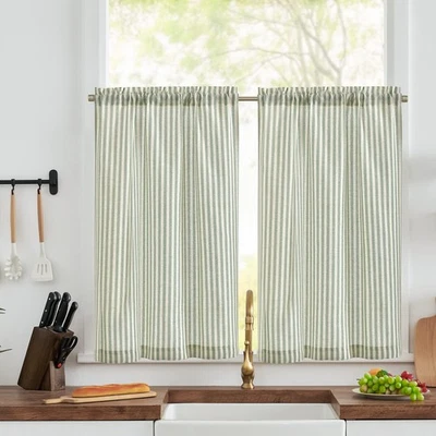 Streifen Scheibengardinen Modern Küche Grün Bistrogardine 2er Set 65Bx60Hcm L... - Bild 1 von 4