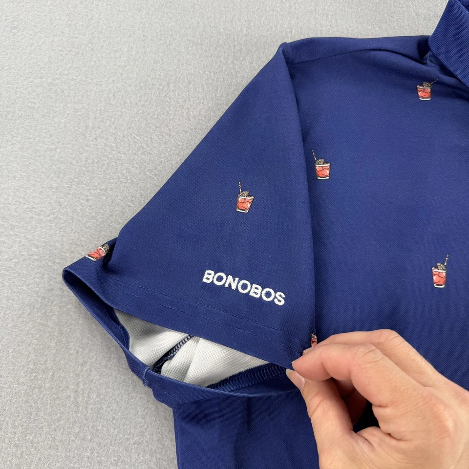 Bonobos Golf Polo Shirt Mens Large Blue Slim Fit All Over Print Cocktails Summer - Image 4 of 4