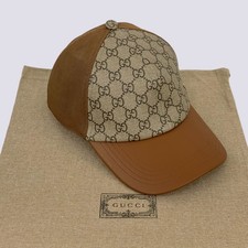Gucci GG Monogram Canvas & Leather Mesh Back Baseball Cap Beige & Brown Size M