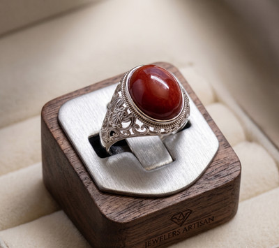   ATEMBERAUBENDER Statement-Ring Herren Kupfer Silber roter Jaspis UK: T/US 9,5 mit Box