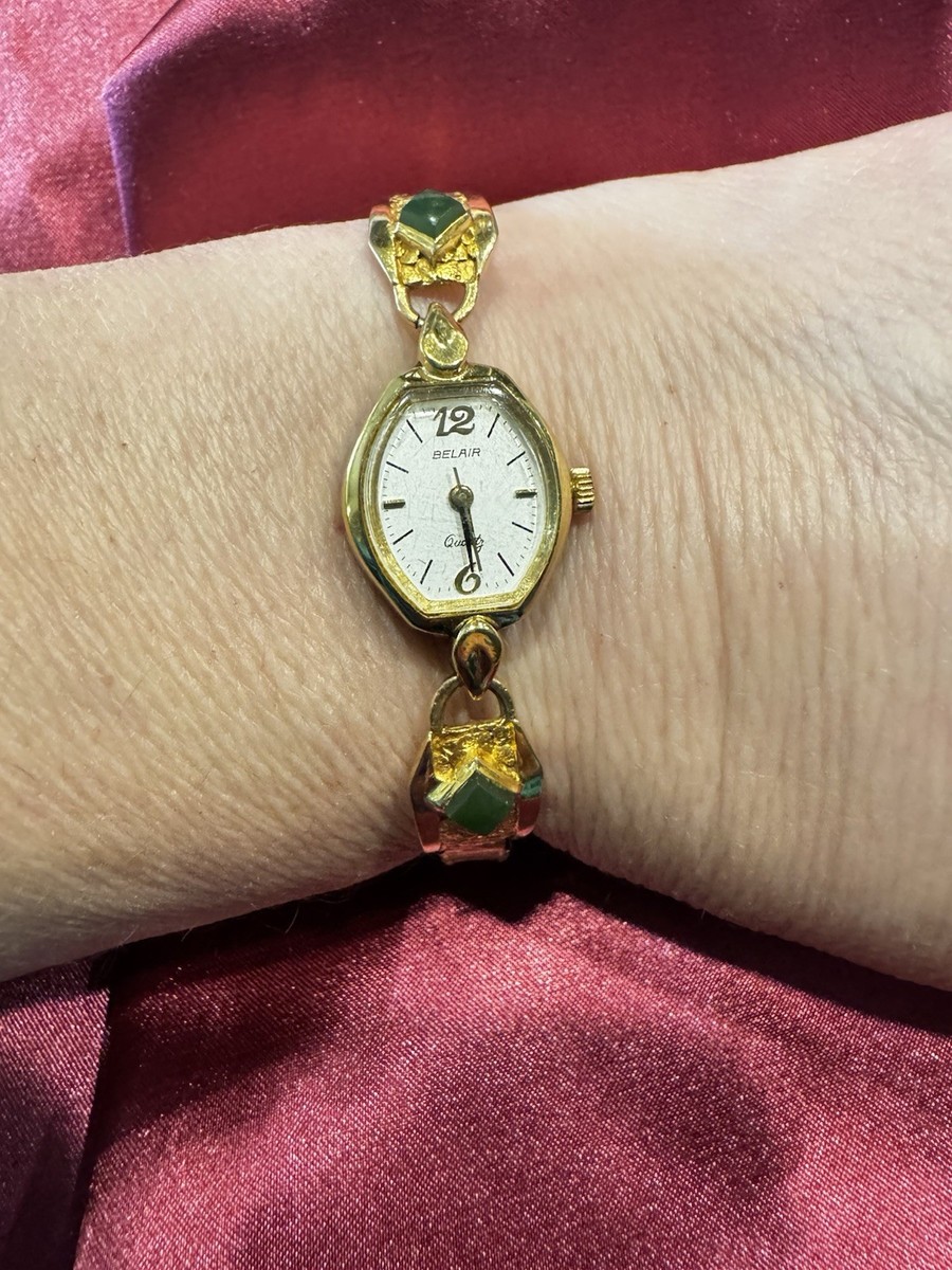 Vintage Alaska 22k Natural Gold Nugget Jade Women's Watch, front