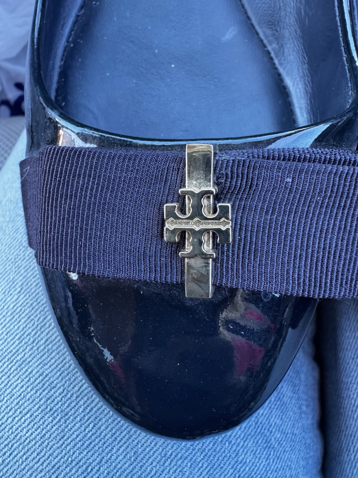 Tory Burch Claire Black Patent Leather Bow Flats - Size 9.5M thumbnail 4