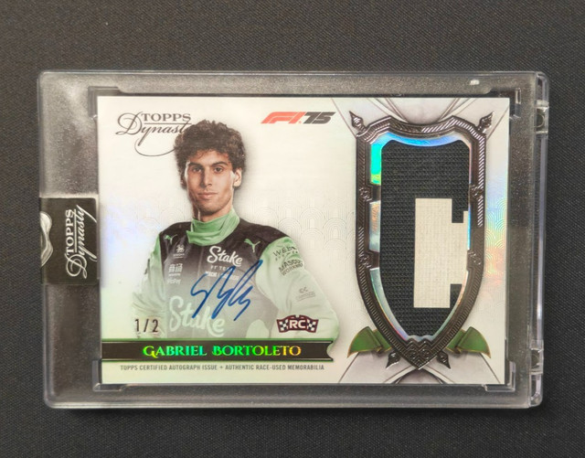2025 TOPPS DYNASTY FORMULA 1 GABRIEL BORTOLETO SINGLE JUMBO PATCH AUTO RC 1/2