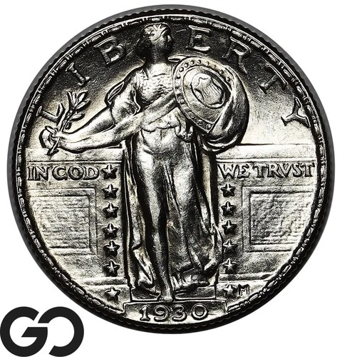 1930 Standing Liberty Quarter, Strong Head, White BU++