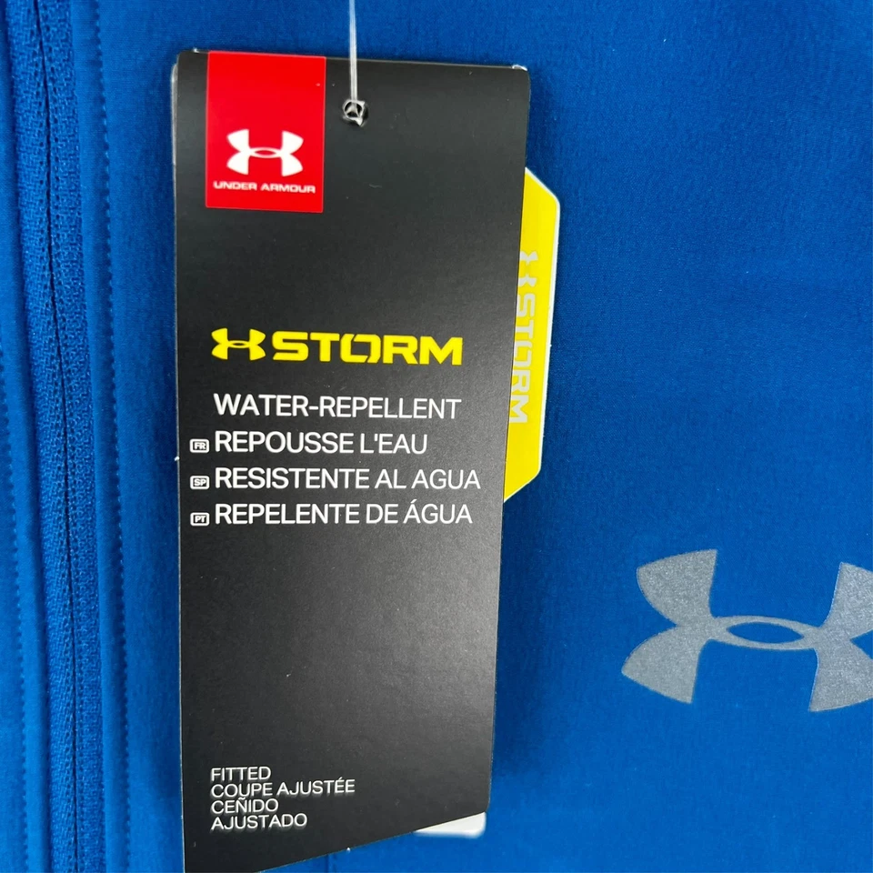 NEW Under Armour Outrun The Storm Jacket Blue Men XL Water Repellent Stretch - Image 3 of 4