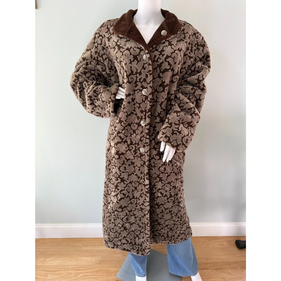 Abrigo marrón reversible vintage Monterey Fashions imitación piel damasco talla grande Foto 2 de 4