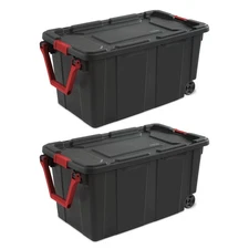 40-Gallon Extra Large Plastic Storage Bins with Wheels and Handles – 2-Pack,Blak