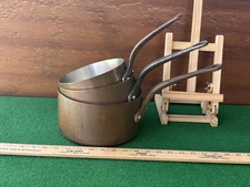 SET OF 3 HEAVY FRENCH COPPER SAUCE PANS, MAUVIEL