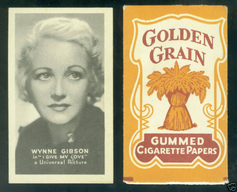 1934 T84 WYNNE GIBSON GOLDEN GRAIN TOBACCO CARD AND ROLLING PAPERS FREE  SHIPPING
