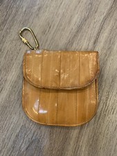 Vintage 3.5  Genuine Eel Skin Camel Color Wallet Coin Pouch Chain Clip