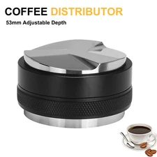 53mm Coffee Distributor Tamper Espresso Hammer Leveler Tool Dual Head Adjustable