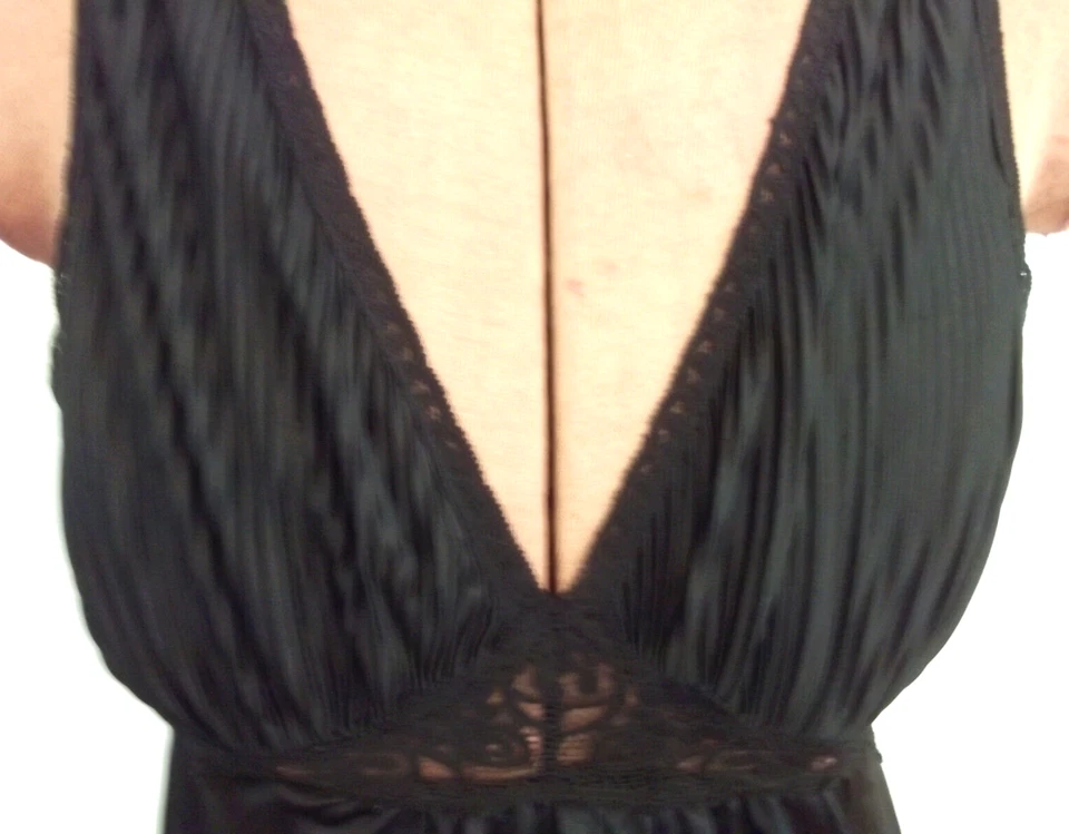 Camisón LARGO De Colección Negro MISS ELAINE ENCAJE Reunido SIN MANGAS Mezcla TALLA S Foto 4 de 4