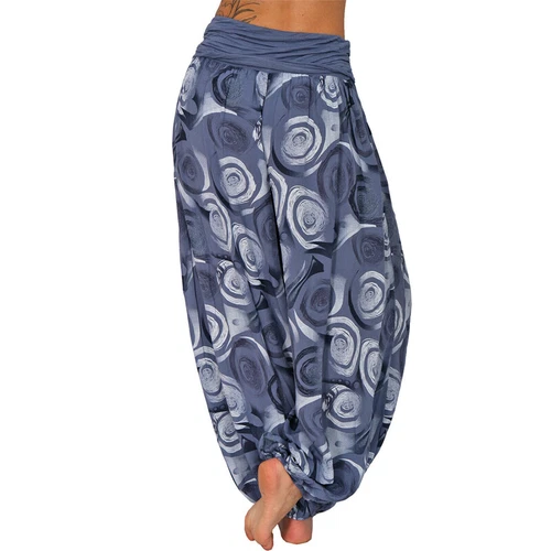 Women Elastic Waist Boho Floral Harem Trousers Baggy Wide Leg Palazzo Pants - Picture 18 of 60