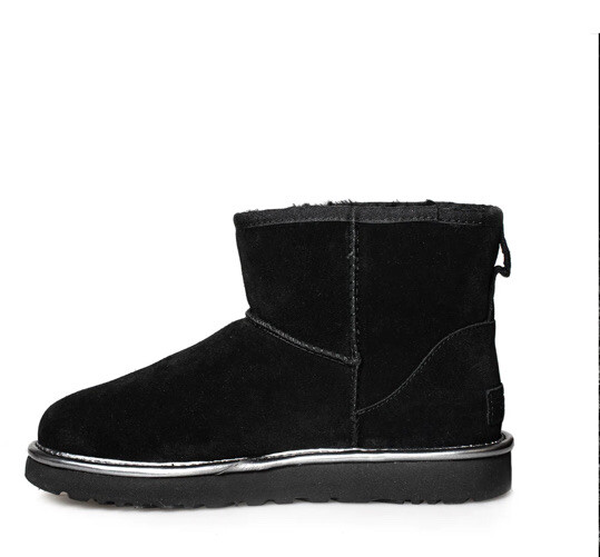 UGG CLASSIC MINI RUBBER LOGO WOMEN ANKLE BOOTS BLACK METALLIC US 9