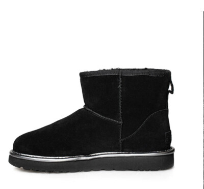 UGG CLASSIC MINI RUBBER LOGO WOMEN ANKLE BOOTS BLACK METALLIC US 9