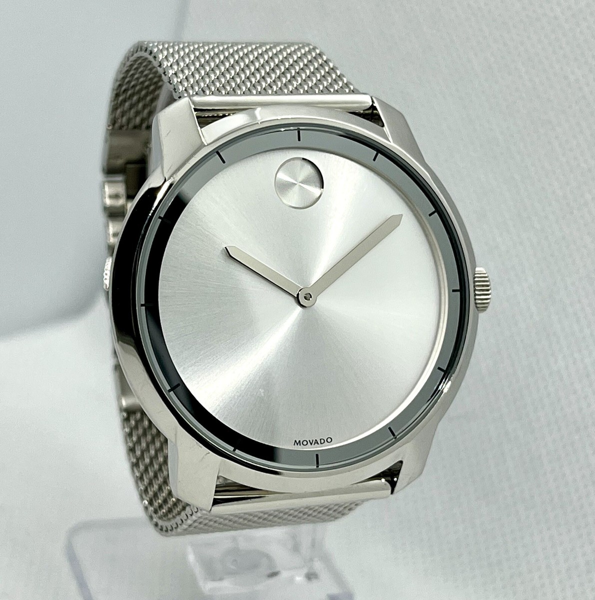 Movado Bold XL All Silver Tone Stainless Steel Mesh Men’s 44mm Watch 3600260