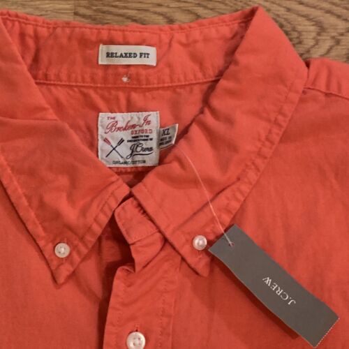 J Crew Men’s Shirt XL Relaxed Fit Orange Broken In Oxford Short Sleeve NWT - Picture 3 of 7
