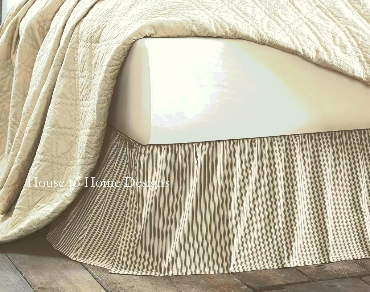 BLACK TICKING STRIPE Queen BEDSKIRT COUNTRY VINTAGE KENDRA DUST