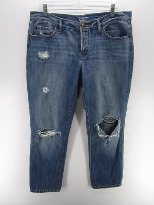 Ann Taylor LOFT Jeans Women 8 Blue Boyfriend Ripped Denim Distressed Button  Fly | eBay