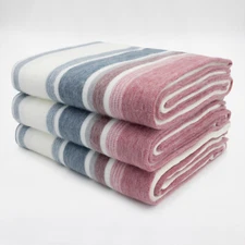 SOFT & WARM STRIPED ALPACA WOOL BLANKET QUEEN BED SOFA THROW PASTEL COLORS