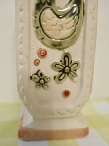 MCM Pottery Clay Bud Vase with Glazed Birds & Flowers Japan 8 1/2" Tall - Picture 7 of 10