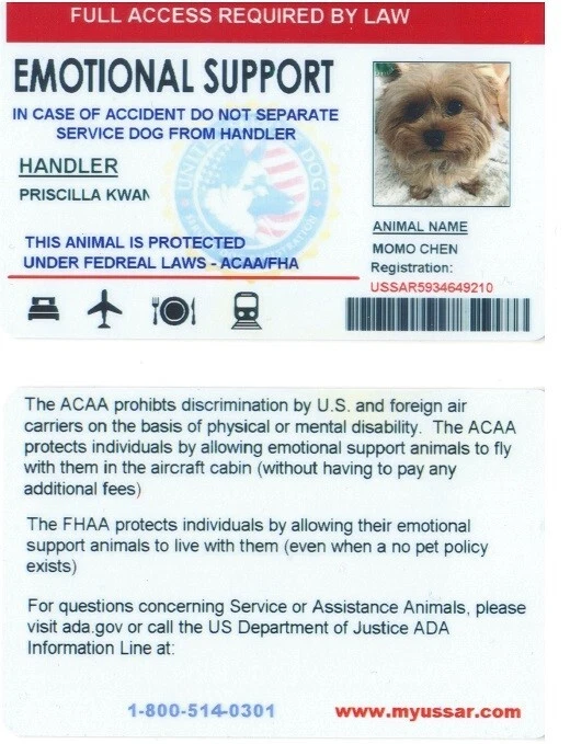 EMOTIONAL SUPPORT ANIMAL (ESA) ID BADGE  SERVICE DOG & Cats ID CARD - Image 3 of 4
