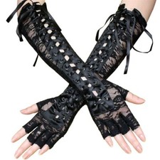 Women's Gothic Gloves Fingerless Long Lace-up Halloween Steampunk Punk Lace
