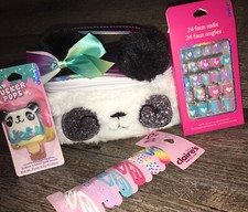 Claire s Plush Panda Cosm Bag Hair Stick Nails Lip Gloss Keychain Backpack Clip