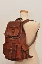 New Large Vintage Style Real Genuine Leather Bag Rucksack Backpack Dark Brown
