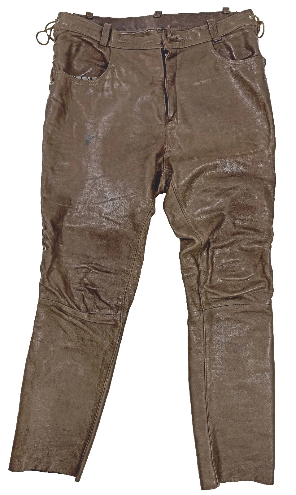 Brown Leather Regular Size Vintage Pants for Men
