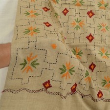 Sanskriti Vintage Brown Long Shawl Hand Embroidered Woollen Soft Throw Stole