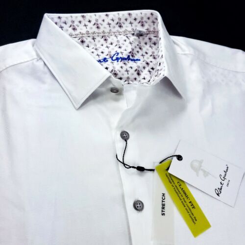 Robert Graham 2XL Geometric Diamond Floral Solid White Short Sleeve Sport Shirt - Picture 3 of 12
