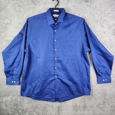 Mens Van Heusen Blue Lux Sateen Long Sleeve Button Up Shirt Size 18