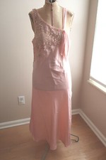 VICTORIA'S SECRET Peach Polyester Satin Long Strap Night Gown, Lace - Size S