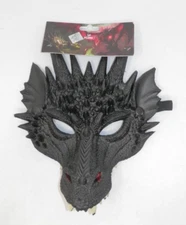 KBW Horned Dragon Half Face Mask - Soft Foam Black Elastic Costume Cosplay NEW