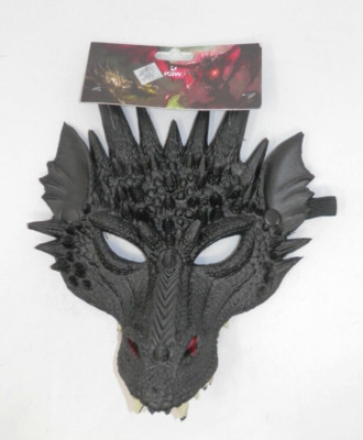 KBW Horned Dragon Half Face Mask - Soft Foam Black Elastic Costume Cosplay NEW