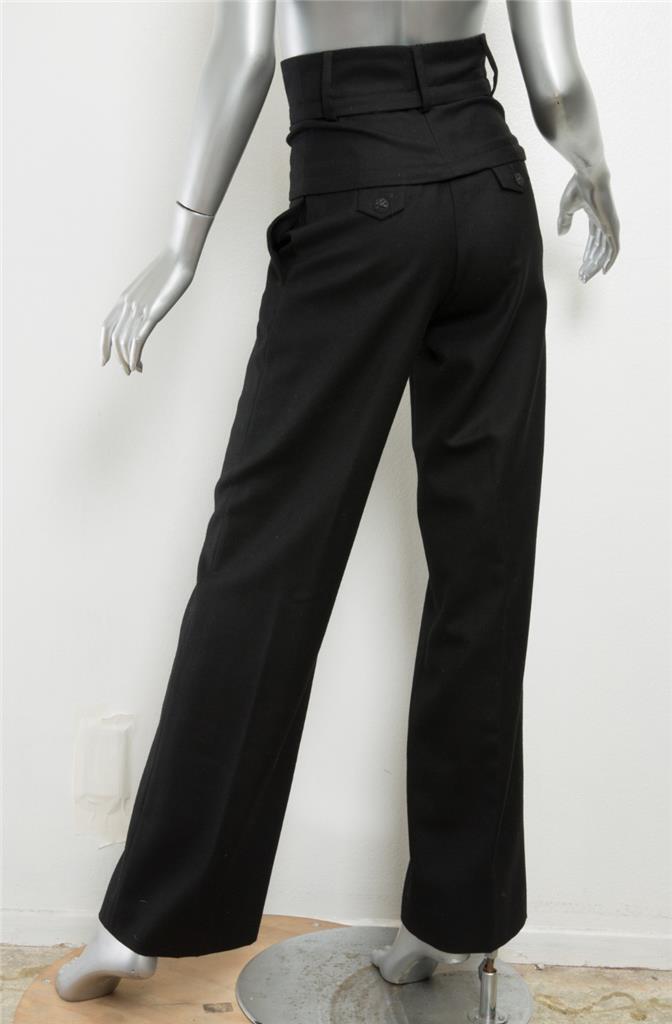 CHANEL Black Wide Leg Super High Rise Waist Layer Slacks Dress Pants 0-34  XXS